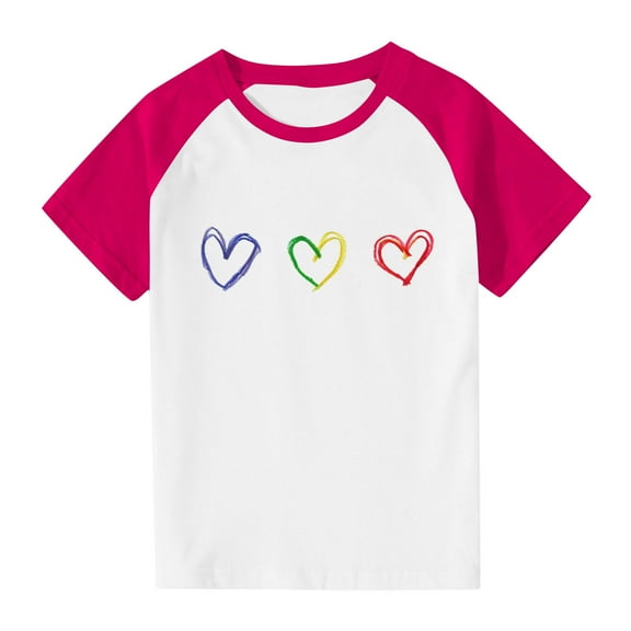 Spazoro Toddler Girls T-shirts, Casual Crewneck Graphic Summer Short Sleeve Tops Tee Hot Pink Size 9 T