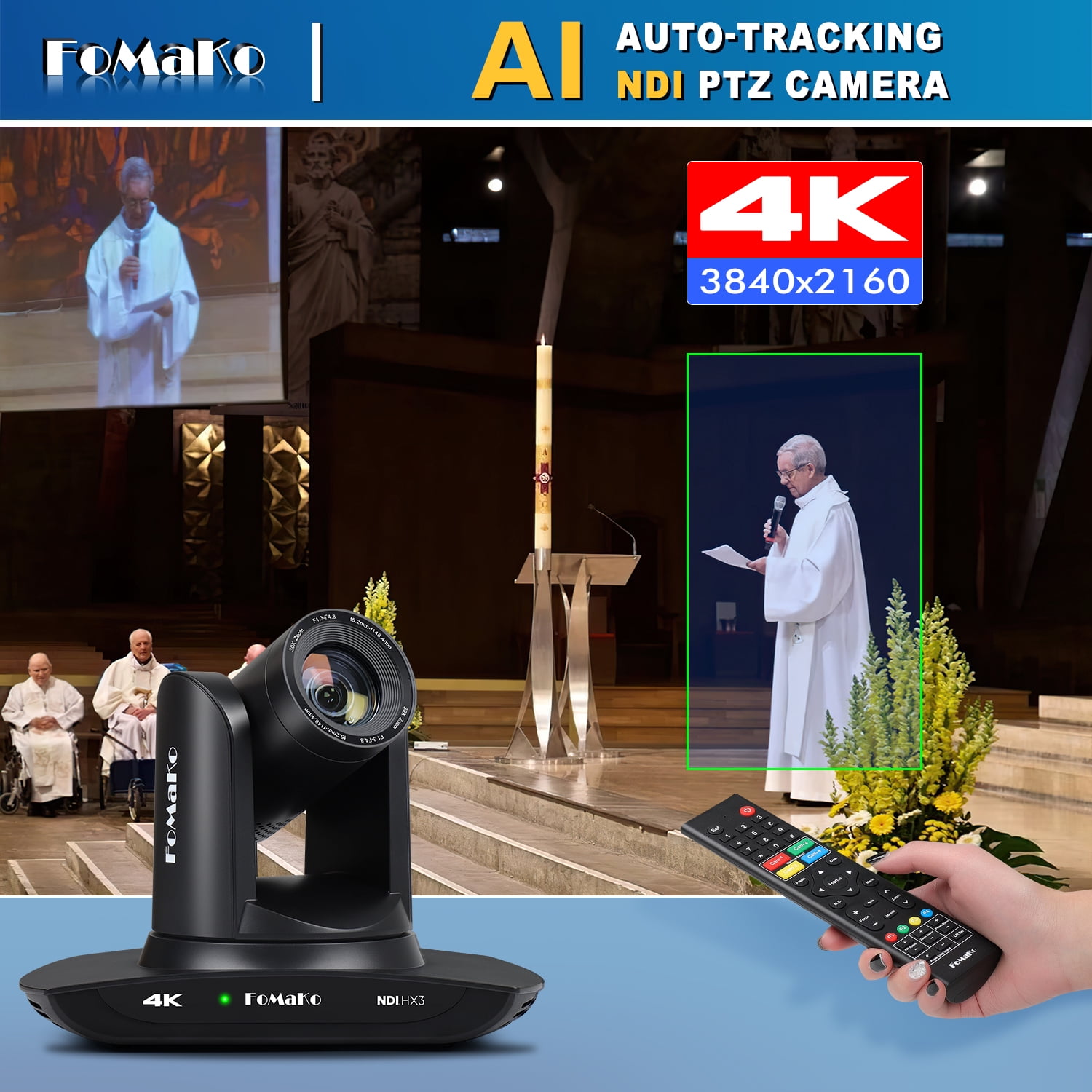 FoMaKo K30NS 4K 30x Optical Zoom PTZ Camera with NDI 6 & NDI HX3, KC800 HDMI Video Switch with Integrated PTZ Controller, for Church, Worship, (K30NS x2 + KC800)