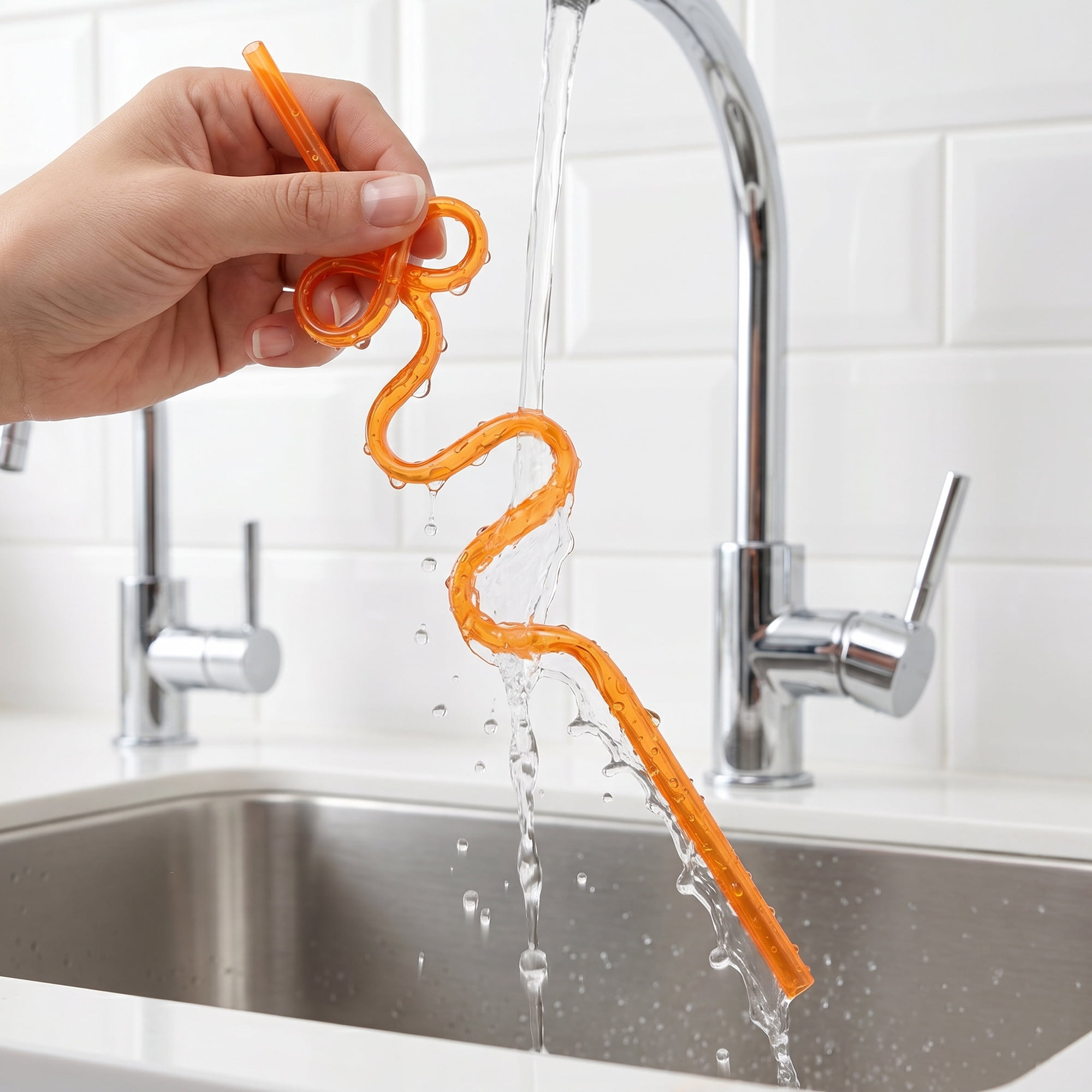 Unique Bargains 12Pcs Plastic Solid Color Long Drinking Straws Orange