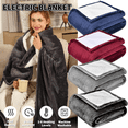 thumbnail image 3 of Luxurious Electric Heated Throw Soft Fleece Grey Over Blanket Digital Controller Blue 130x150cm, 3 of 5