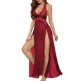 thumbnail image 4 of ValueVibe Lingerie for Women High Slit Long Lingerie Sets Lace Halter Neck Nightdress Chemise Nighty, Red XL, 4 of 5