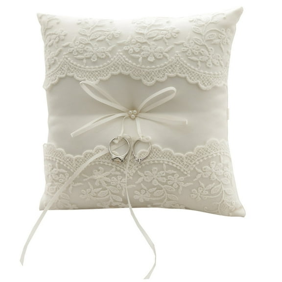 tegongse Wedding Rings Pillow for Wedding Decoration Exquisites Laces Pearls Rings Pillow Decoration Bridals Cushions with Ribbon