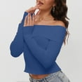 thumbnail image 2 of Women's Fall Off Shoulder Sweater Long Sleeve Ribbed Knit Fitted Pullover Top Blouse Casual Comfortable Stylish Winter Fashion, 2 of 7