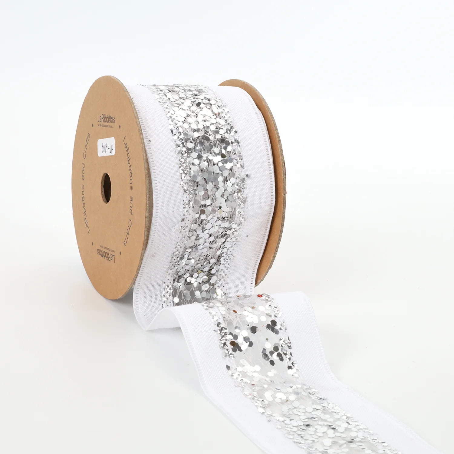 LaRibbons 2 1/2" Wired Ribbon | Metallic Striped White/Silver | 10 Yard Roll