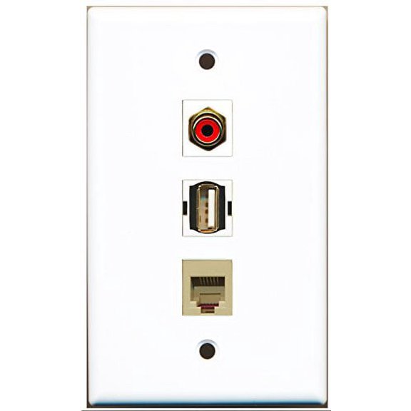 RiteAV - 1 Port RCA Red and 1 Port USB A-A and 1 Port Phone RJ11 RJ12 Beige Wall Plate