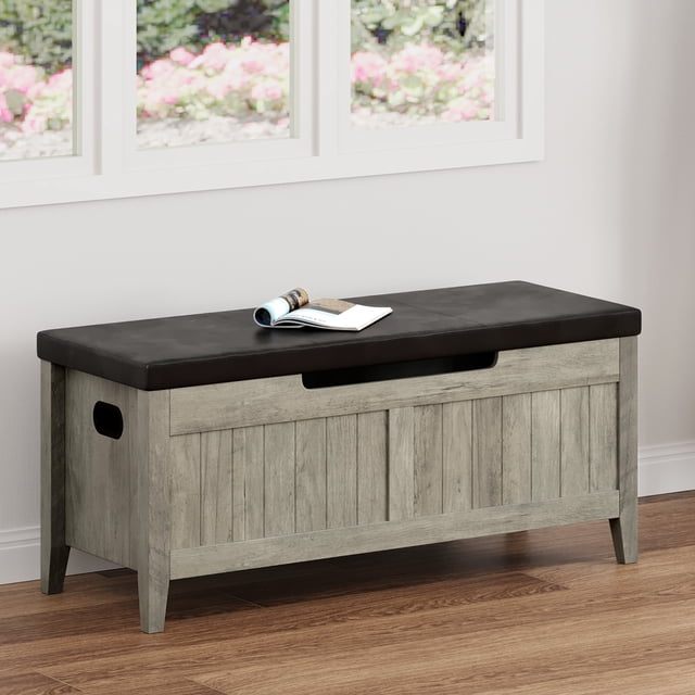 Garvee Banco de Almacenamiento de Madera con Tapa Abatible y Asiento Acolchado – 118 kg, para Recámara y Sala