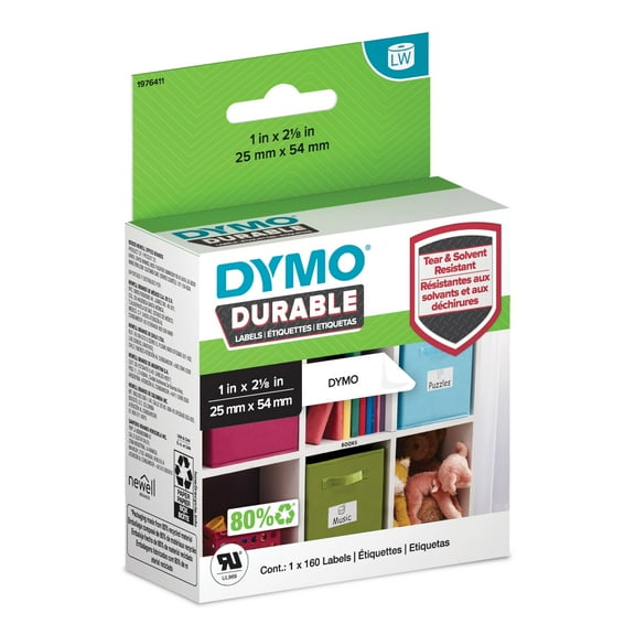 DYMO LW Durable Labels for LabelWriter Label Printers, White Poly, 1” x 2-1/8”, 1 Roll of 160