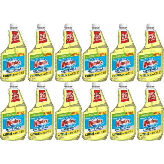 Windex Multi-Surface Cleaner Disinfectant Refill Bottle Citrus Fresh Scent 12 Pk