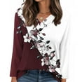 thumbnail image 2 of Uootdi Women's Tops Floral Print Long Sleeve Shirts for Women Gift V Neck Blouses with Decor Button Casual Loose Fit Trendy, 2 of 7