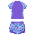 thumbnail image 4 of Zaldita Girls Rashguard Swimsuit 2pcs Zipper Bathing Suit Kids Short Sleeve Tops with Swim Shorts Purple Fish Scales 6, 4 of 7