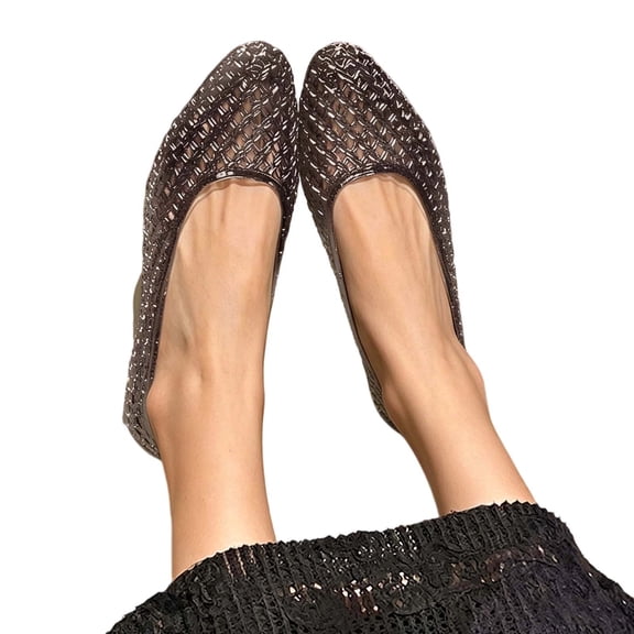 Achuyrbd Women's Chic Pointed Toe Jelly Flats Hollow PVC Sandals Breathable All-Day Casual Flat Shoes for Summer