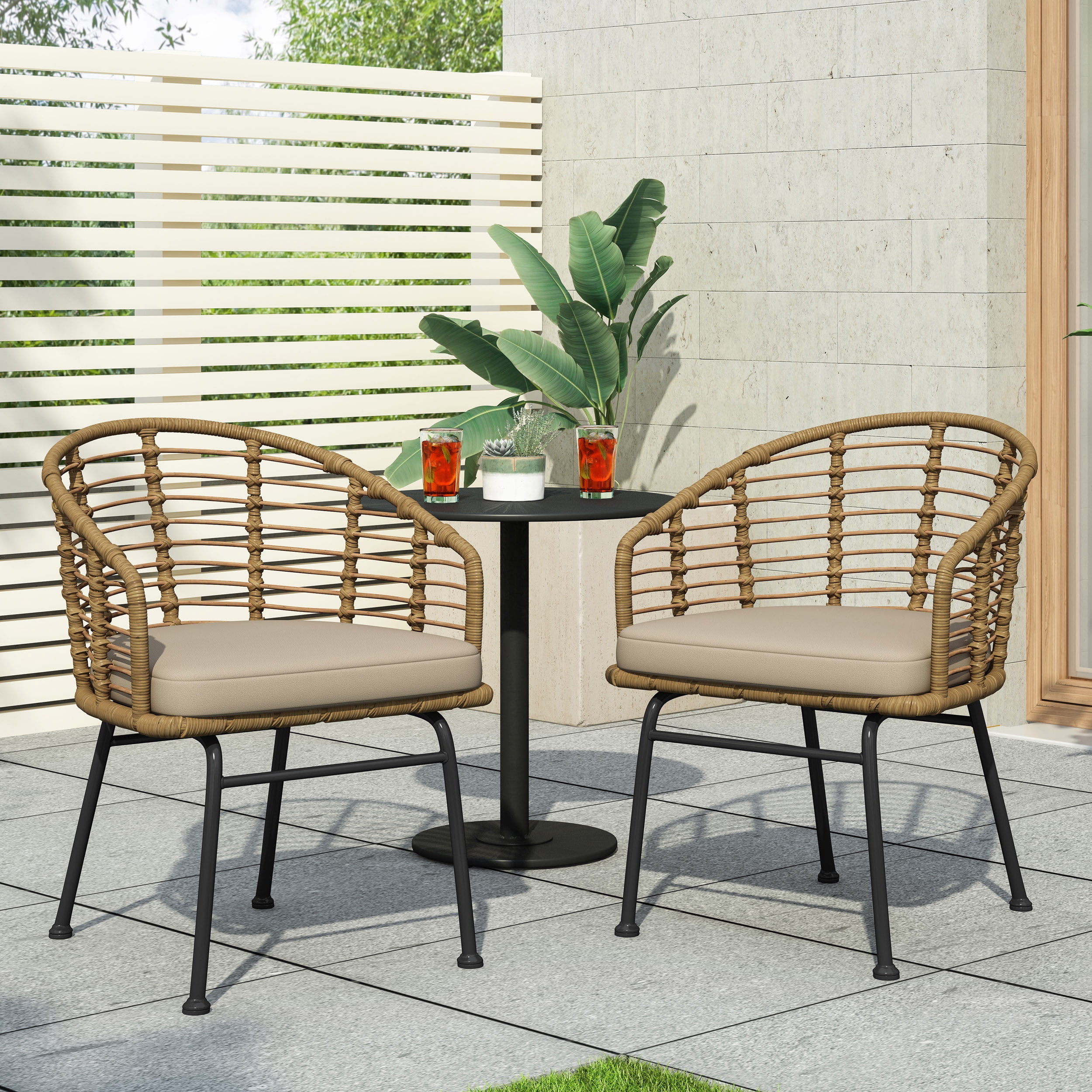 Outdoor Single Leisure Seat Chair, Wicker Weave Relaxing Chair for Patio Garden, Light Brown