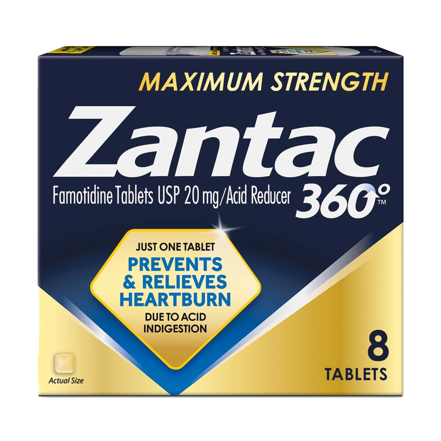 Zantac 360 Maximum Strength Tablets, 8 Count, Heartburn Prevention and Relief, 20 mg Tablets