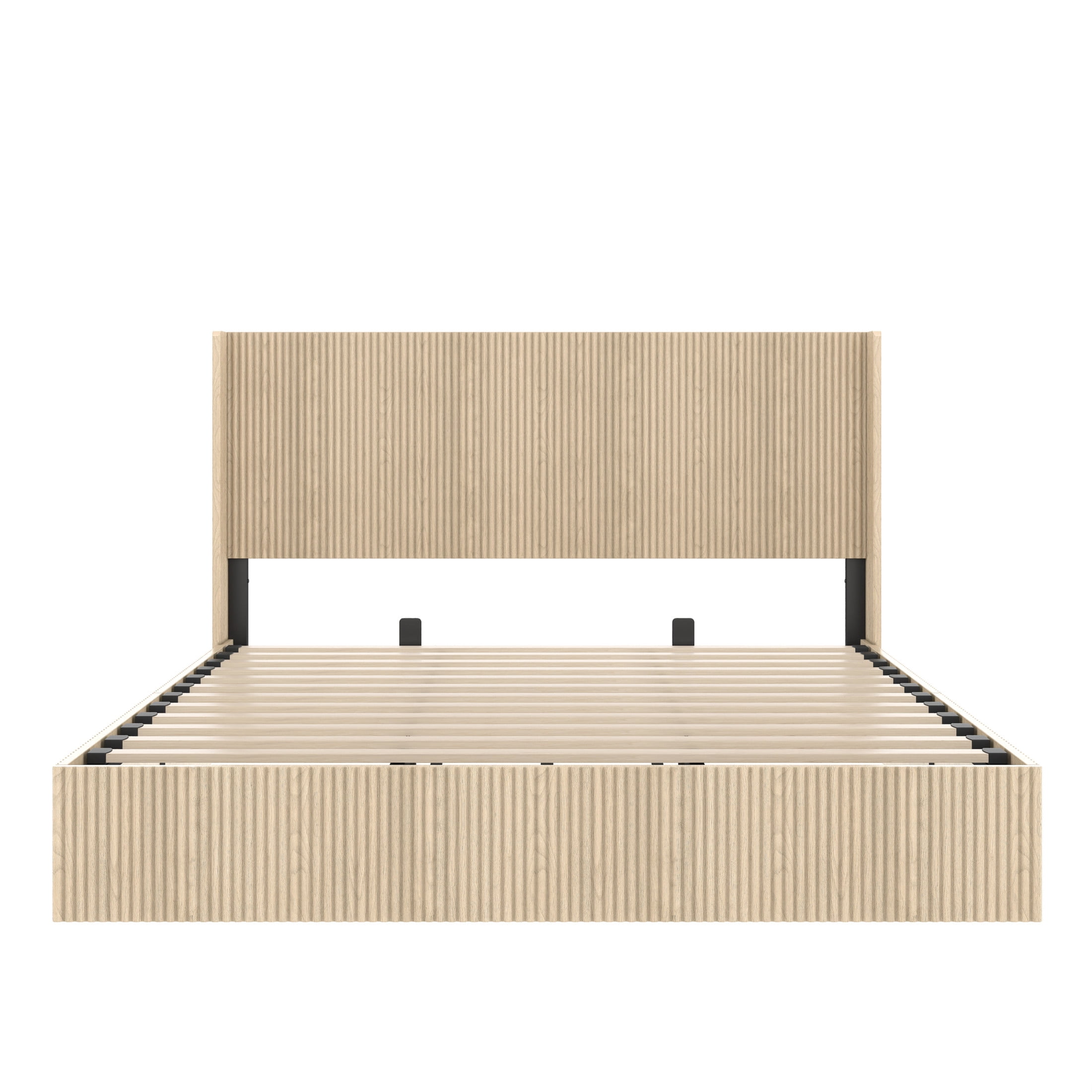 Noble House King Size Lift-Up Storage Bed Frame with Wood Headboard, Platform Bed, Oak