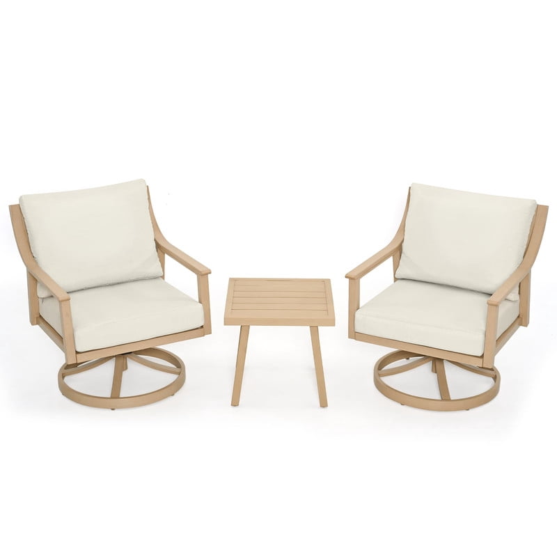 3-Piece Patio Bistro Set, All-Weather Aluminum Outdoor Conversation Set Includes 1 Side Table and 2 Cushioned Swivel Rocker Chairs