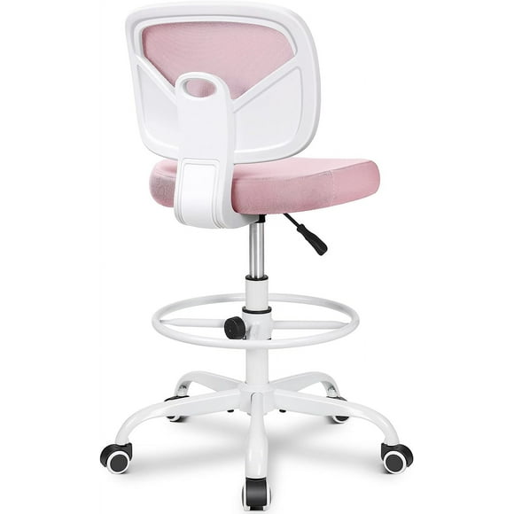 UTAH-Office Drafting Chair Armless, Tall Office Desk Chair Adjustable Height and Footring, Mid-Back Ergonomic Standing Desk Chair Mesh Rolling Tall Chair for Art Room, Office or Home(Pink)