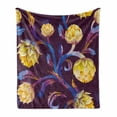 thumbnail image 1 of Artichoke Soft Flannel Fleece Throw Blanket, Art Nouveau Style Arrangement with Vibrant Colored Vegetable Vegan, Cozy Plush for Indoor and Outdoor Use, 50" x 70", Dark Blue Yellow, by Ambesonne, 1 of 6