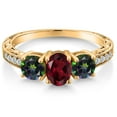thumbnail image 3 of Gem Stone King 2.12 Ct Red Rhodolite Garnet Green Mystic Topaz 18K Yellow Gold Plated Silver Ring (Size 9), 3 of 6