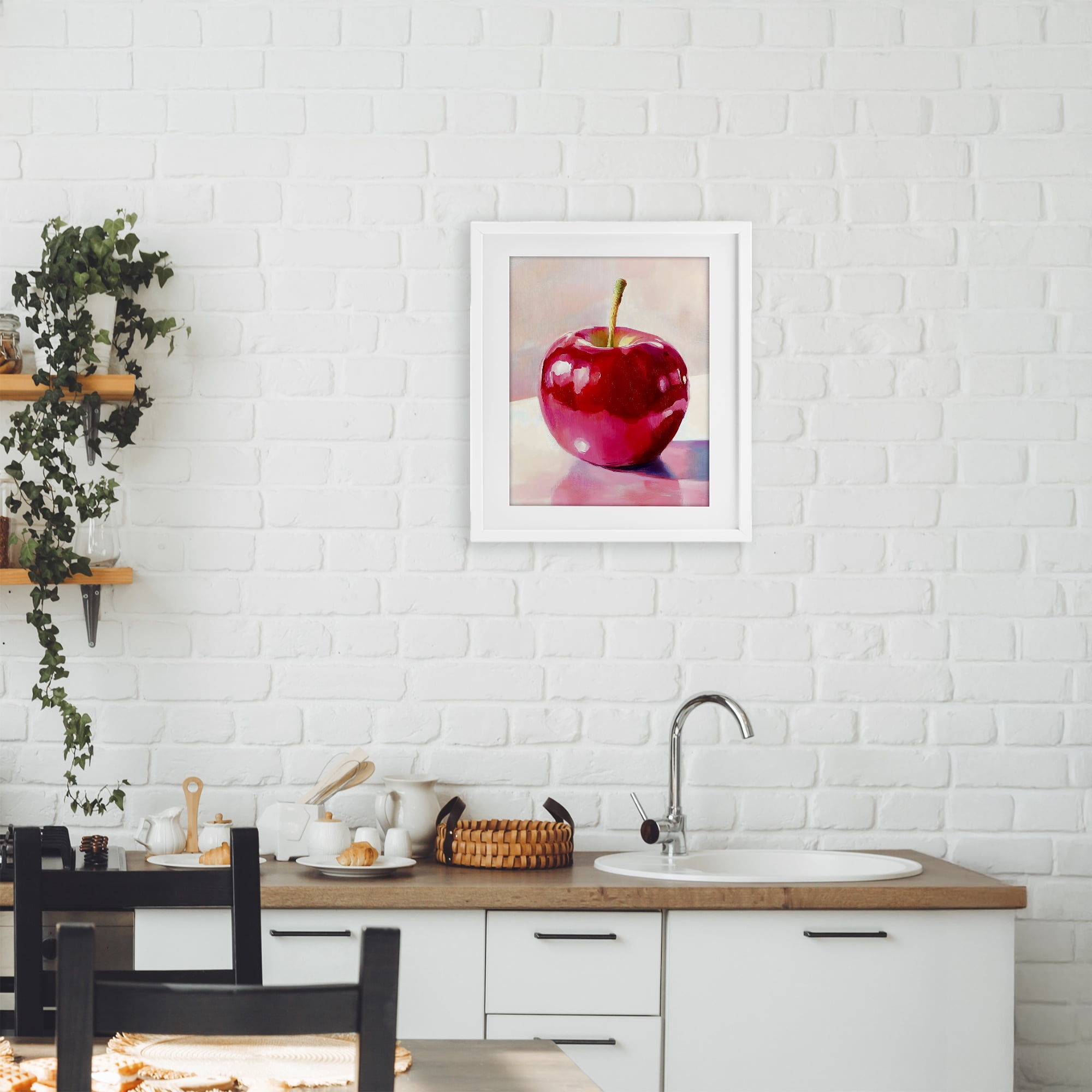 Stupell Industries Shiny Red Apple Reflection White Framed Print Under Glass, design by The Prints Vibe