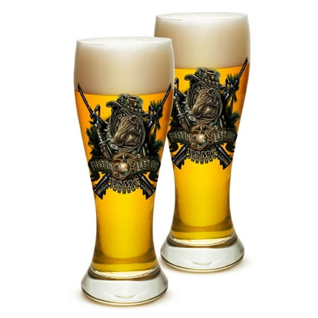 

Pilsner – US Marine Corps Gifts for Men or Women – Marine Devil Dog First In Last Out Beer Glassware – USMC Barware Glasses Set of 4 (23 Oz)