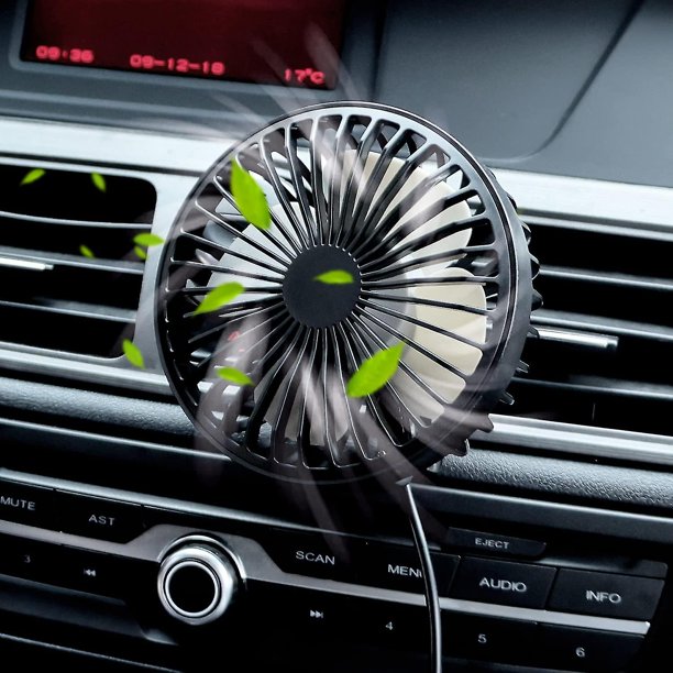Ventilador para automóvil, ventilador con clip giratorio Usb 360 para circulación de automóvil, ventilador acondicionador de 3 velocidades