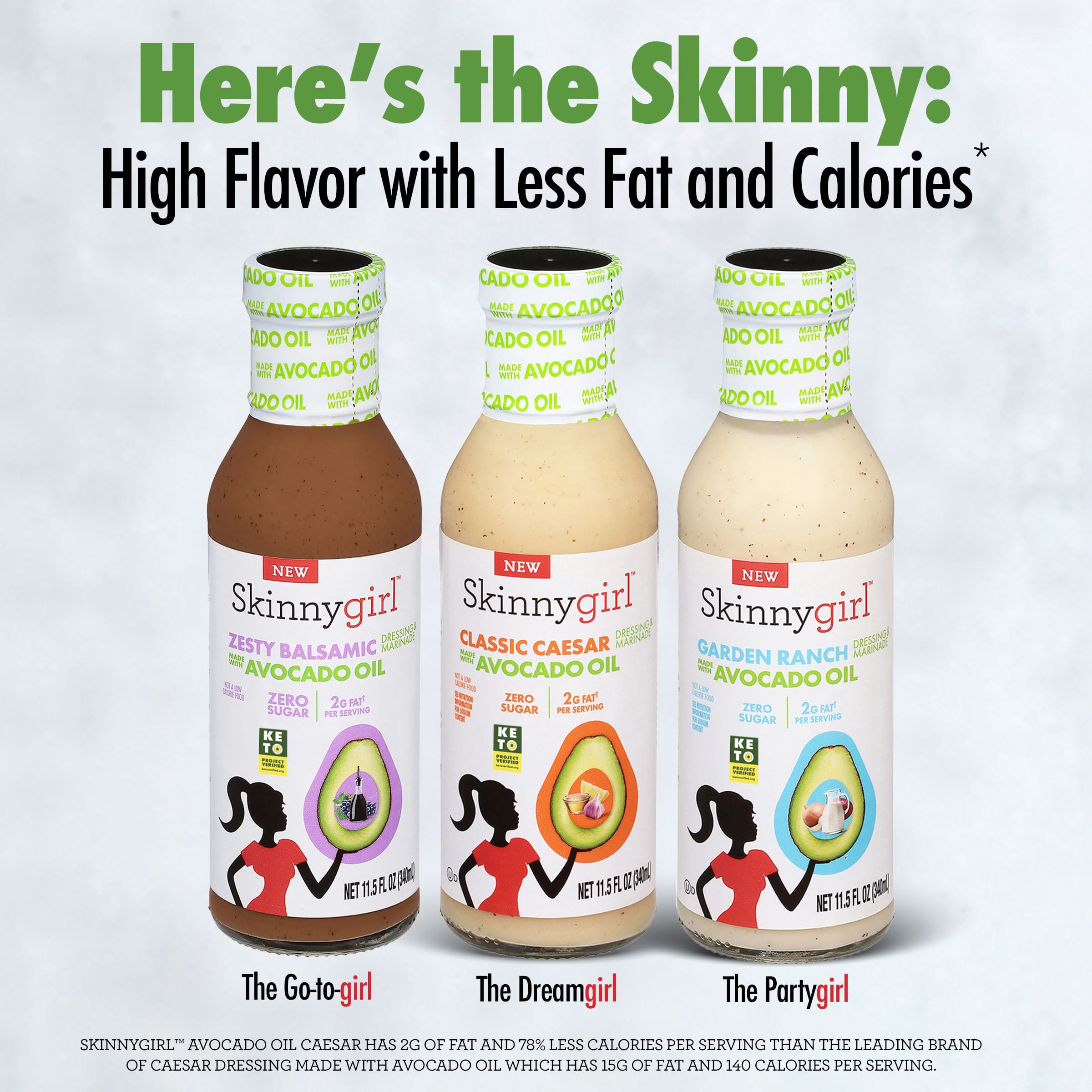 (3 pack) Skinnygirl Avocado Oil Classic Caesar Dressing, Gluten Free, Avocado Oil Based, 11.5 fl oz