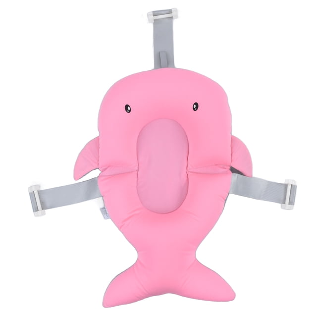 Lavabo para bebé con hebilla de 3 posiciones y ajuste de rotación, drenaje rápido, cojín para recién nacidos de 0 a 6 meses, color rosa
