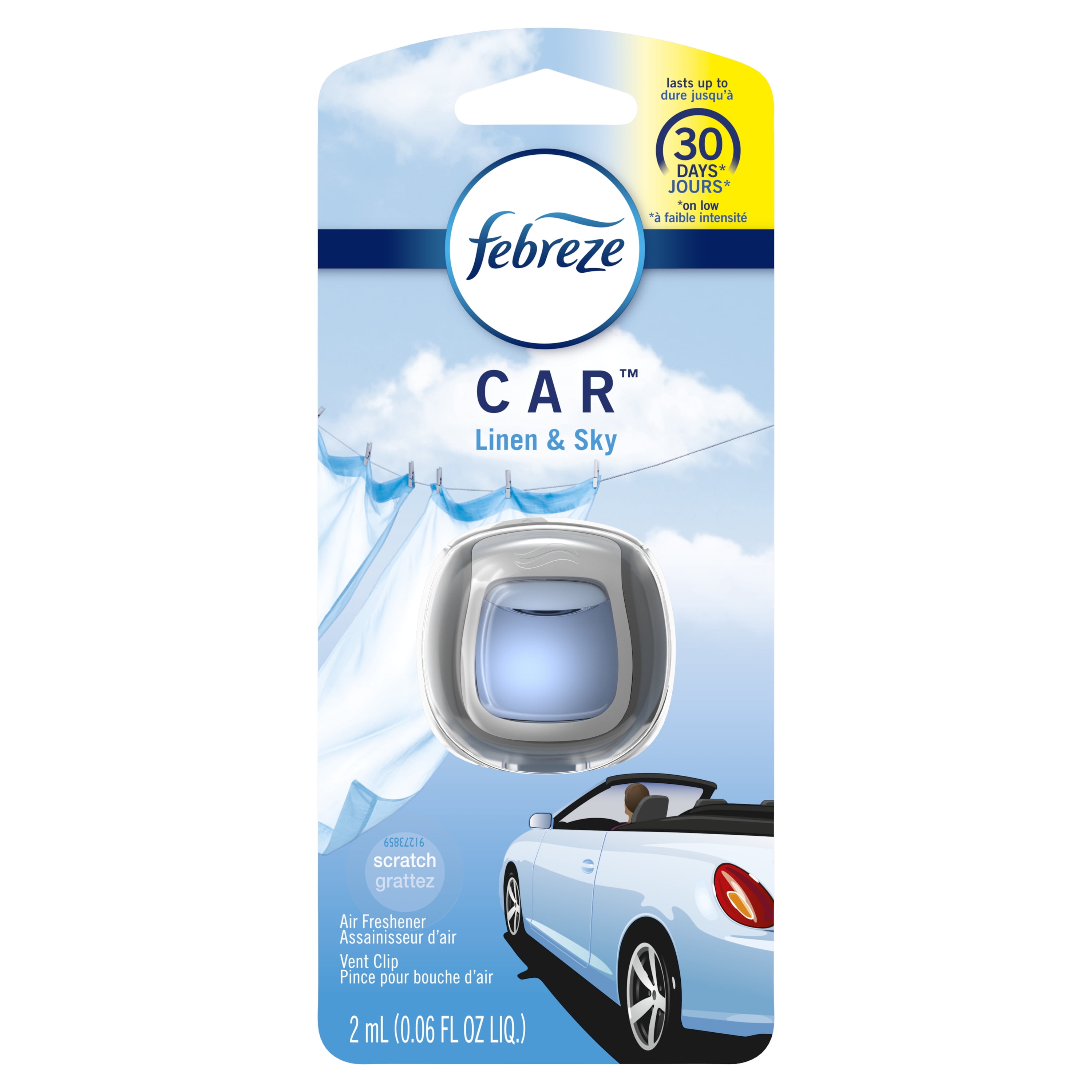Febreze Car OdorEliminating Air Freshener, Linen &amp; Sky, 2