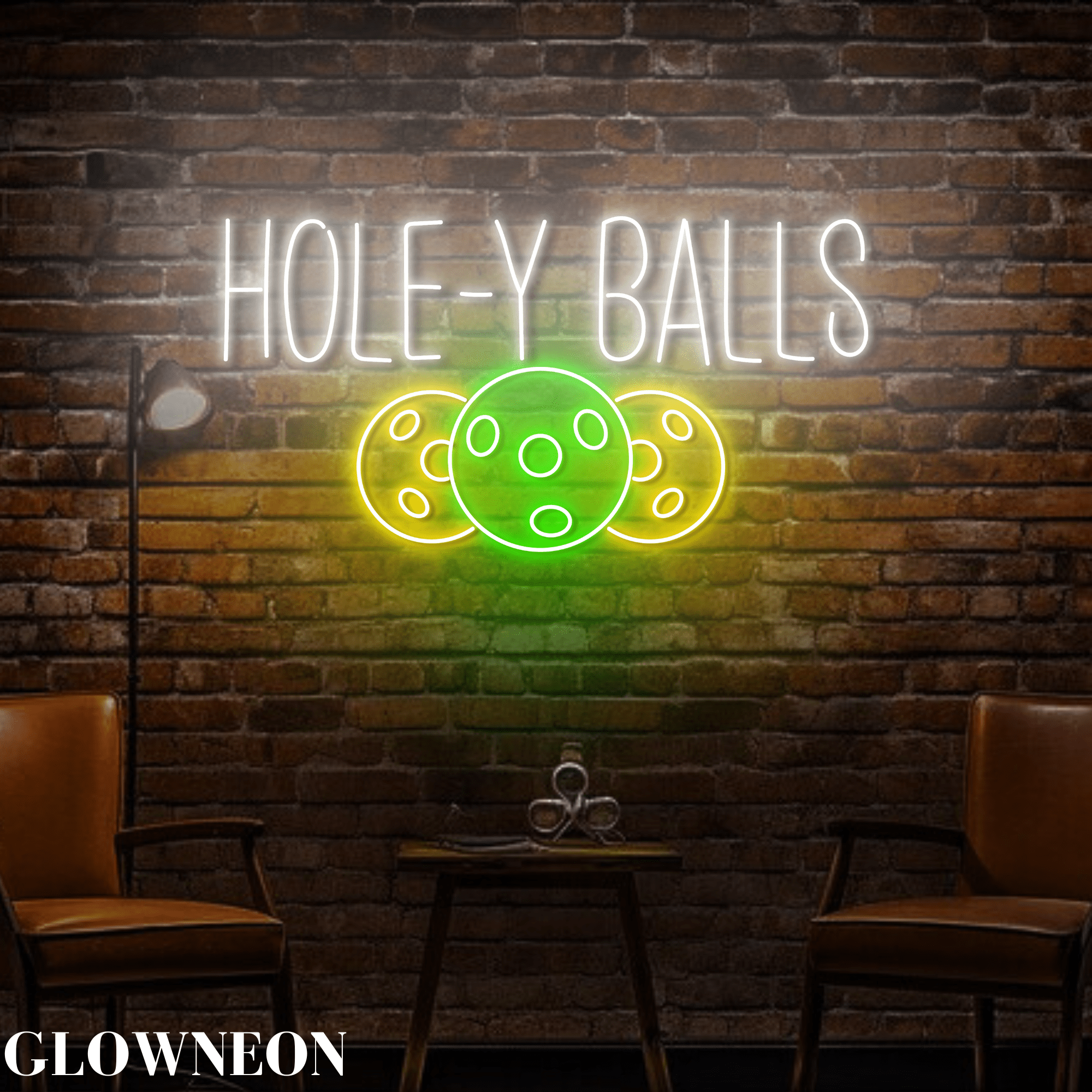 Glowneon Hole-y balls Neon Sign, Hole-y balls Pickleball Led Wall Art