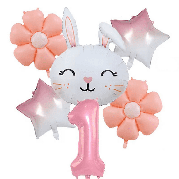 The rabbit daisy balloon set with pink numbered balloons is suitable for decorating children's birthday parties.