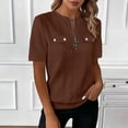 thumbnail image 2 of Rhuody Tops For Women Short Sleeve Solid Color Zip Front Crewneck Tee Charm Womens Clothes Coffee, 2 of 4