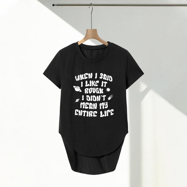 Camiseta básica para mujer, cómoda camiseta con cuello redondo para viaje de acampada, regalo para mujer S