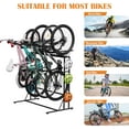 thumbnail image 4 of Bike Rack Garage Floor Bike Storage Stand with 6 Hooks, Indoor Vertical Bicycle Organizer for 3 Adult Mountain/Road &1 Kids Bikes, Max Tire Width 2.6”, Black, 4 of 8