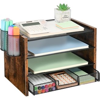 4 Pcs Wooden Letter Trays Wood Letter-Size Desk Organizer Heavy Duty 2 Tier S