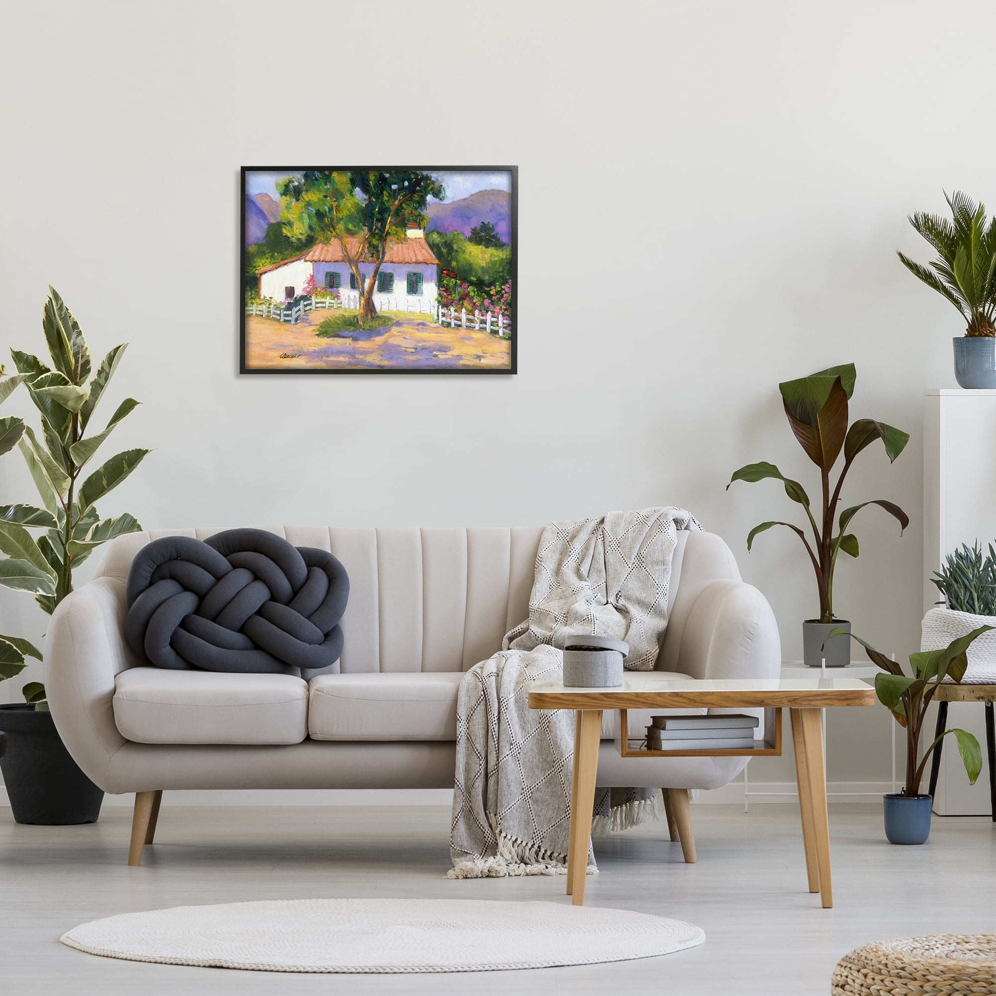 Stupell Industries Cottage Nature Painting Landscape Painting Black Framed Art Print Wall Art, 30 x 24