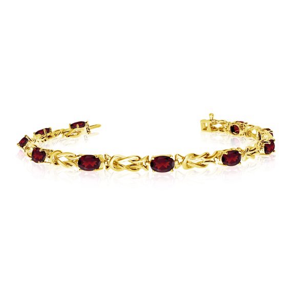 14K Yellow Gold Oval Garnet Reef Knot Bracelet
