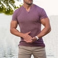 thumbnail image 2 of Dagugfen T Shirts for Men Ribbed Knit Comfy Short Sleeve Notch Neck Stretchy Loose Breathable Tops Solid Color, 2 of 7