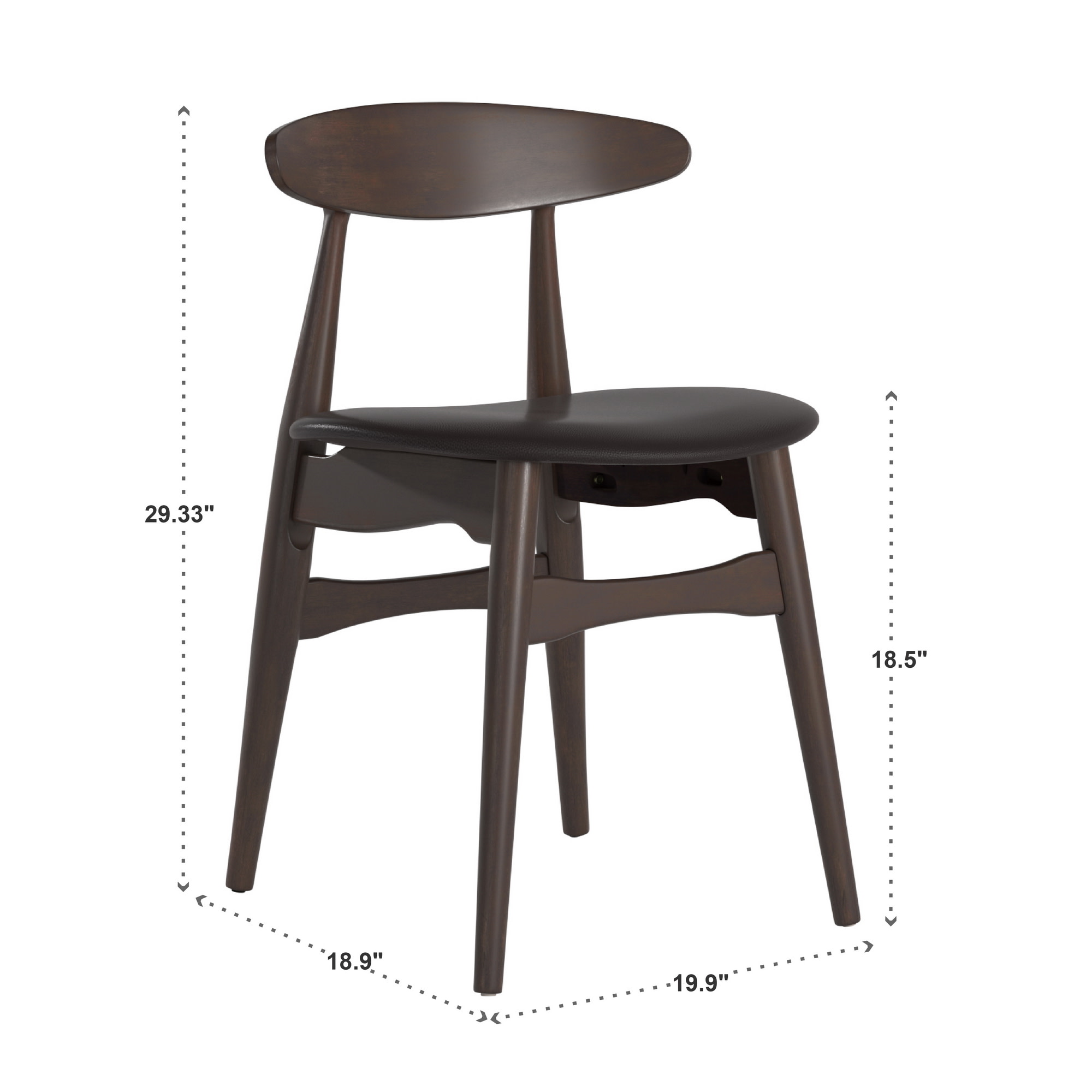 Weston Home Arne Mid-Century Tapered Dining Chairs, Set of 2, Black Finish, Black Vinyl