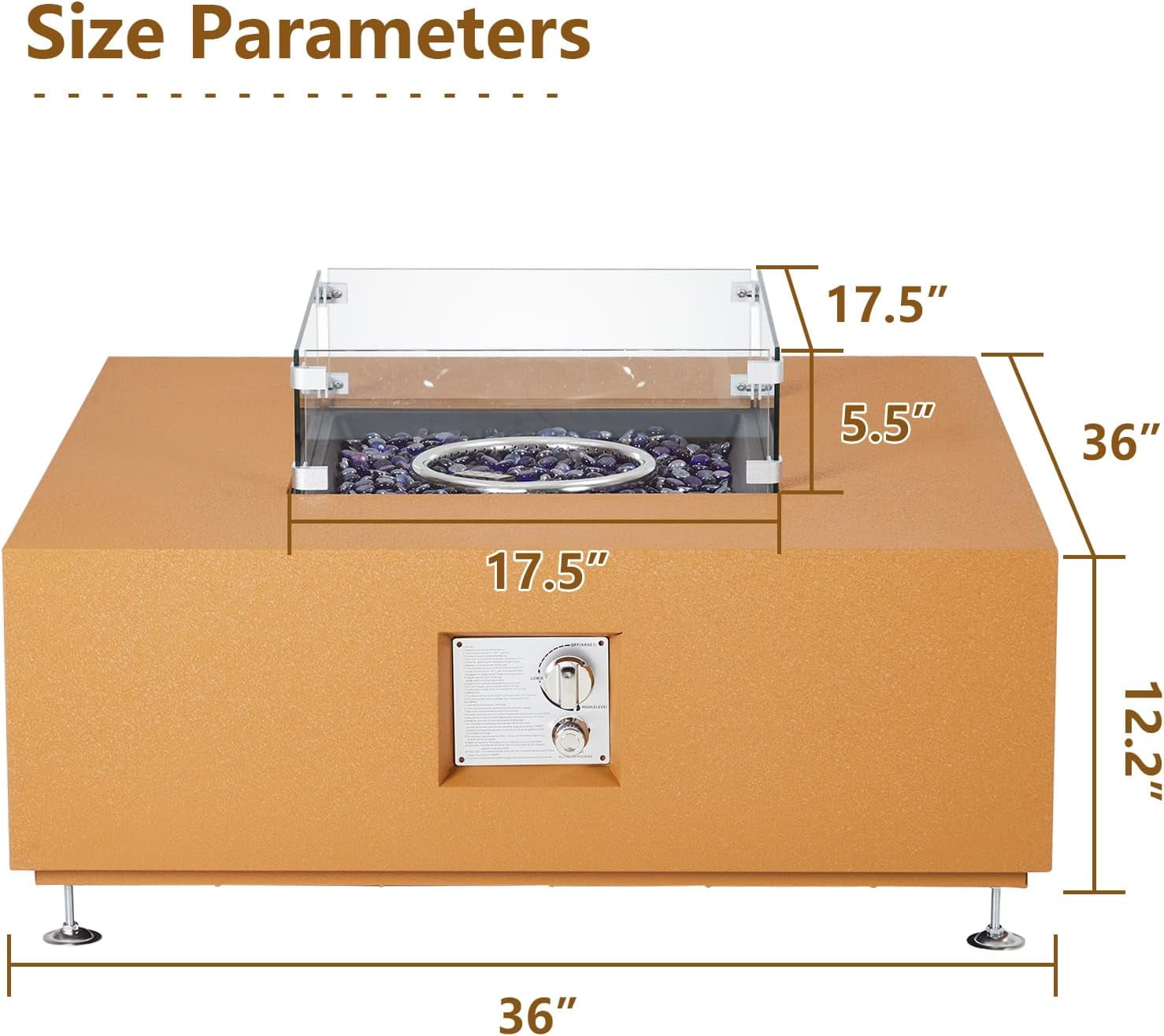 36" Propane Fire Pit Table，50000BTU Fire Table with Wind Guard, 11LBs Glass Beads & Rain Cover, Sturdy Steel Anti-rust Finish & CSA Safety Certified Outdoor Firepit for Patio Yard Garden(Orange)