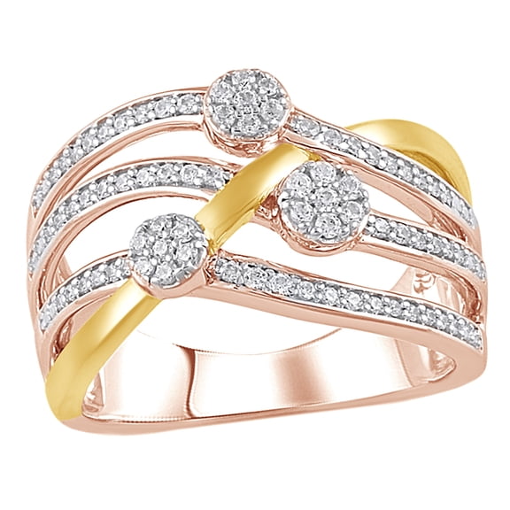 AFFY White Natural Diamond Multi Row Crossover Two Tone Ring in 10K Rose Gold (0.33 cttw)
