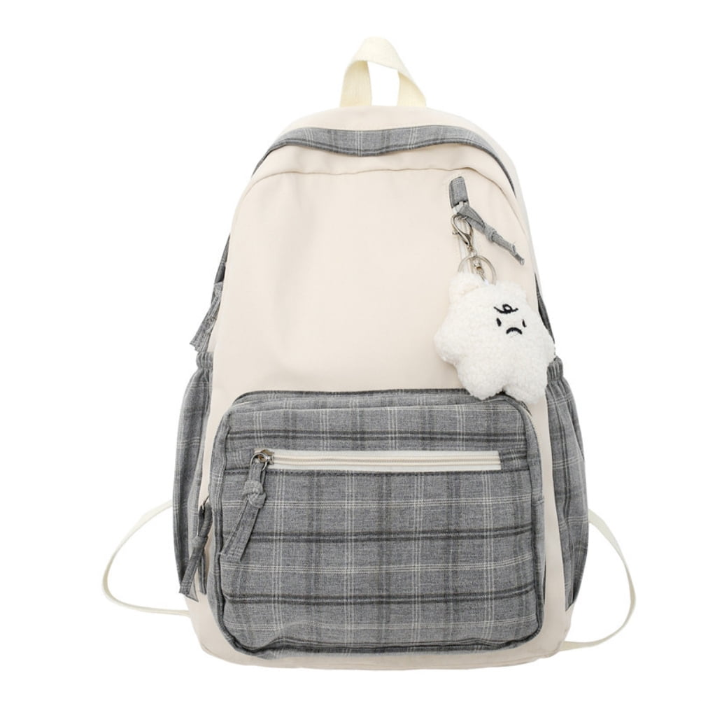 Estink Cute Backpack Book Bag School Bag Casual Backpack Cute Plaid Backpack With Plush Pendant Lightweight Large Capacity Student Book Bag School Bag