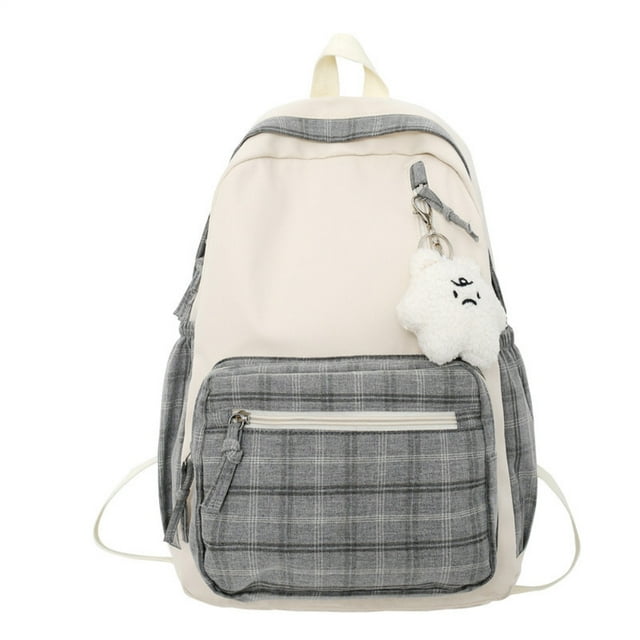 Linda mochila a cuadros con colgante de felpa, ligera, de gran capacidad, bolsa de libros para estudiantes, mochila escolar, mochila informal para viajes al aire libre, camping, picnic YUNYI BRAND Deportes
