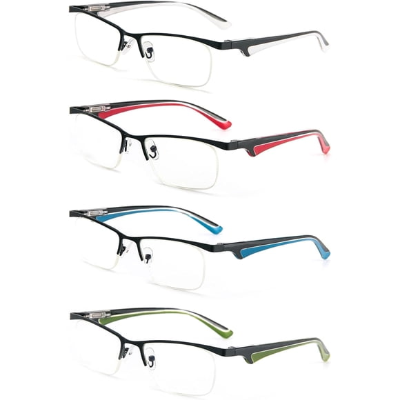 Kokobin 4 Pack Reading Glasses for Men Blue Light Blocking Metal Half Frame Spring Hinges Readers Glasses Mens Readers