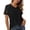 Black, variant on Women's Loose Short Sleeve Hollow Mesh Yoke Crew Neck Everyday Comfort Black XL