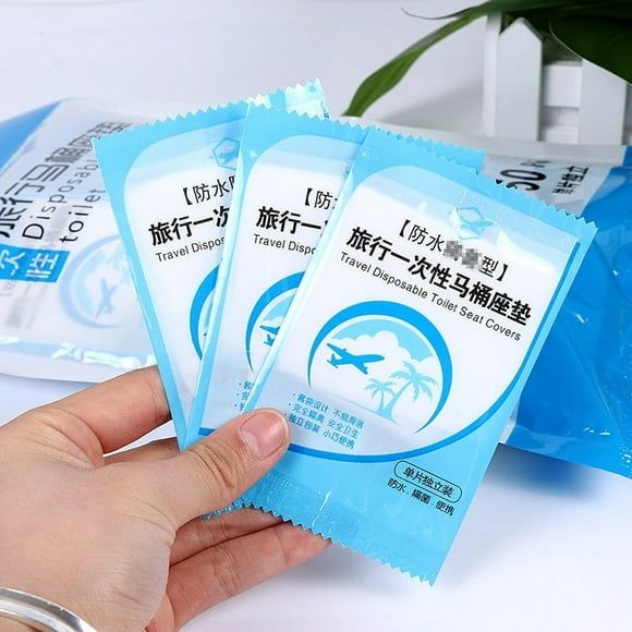 Disposable Toilet Seat Cover Pads | 50 Pack | Sanitary Non-Slip PE | Travel Potty Protectors for Adults, Kids | Public Restroom, Camping, Hotel, Airplane | Hygienic Portable Toilet Pad Liners