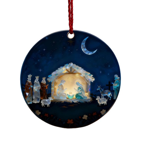 Christmas Acrylic Flat Hanging Ornamentwith The Birth of Jesus Design Tree Pendant for Festive Decorations