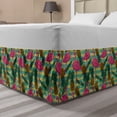 thumbnail image 1 of Flamingo Bed Skirt, Tropical Animals on Striped Background with Pineapples Banana Leaves Grunge Look, Elastic Bedskirt Dust Ruffle Wrap Around for Bedding Decor, 4 Sizes, Multicolor, by Ambesonne, 1 of 2
