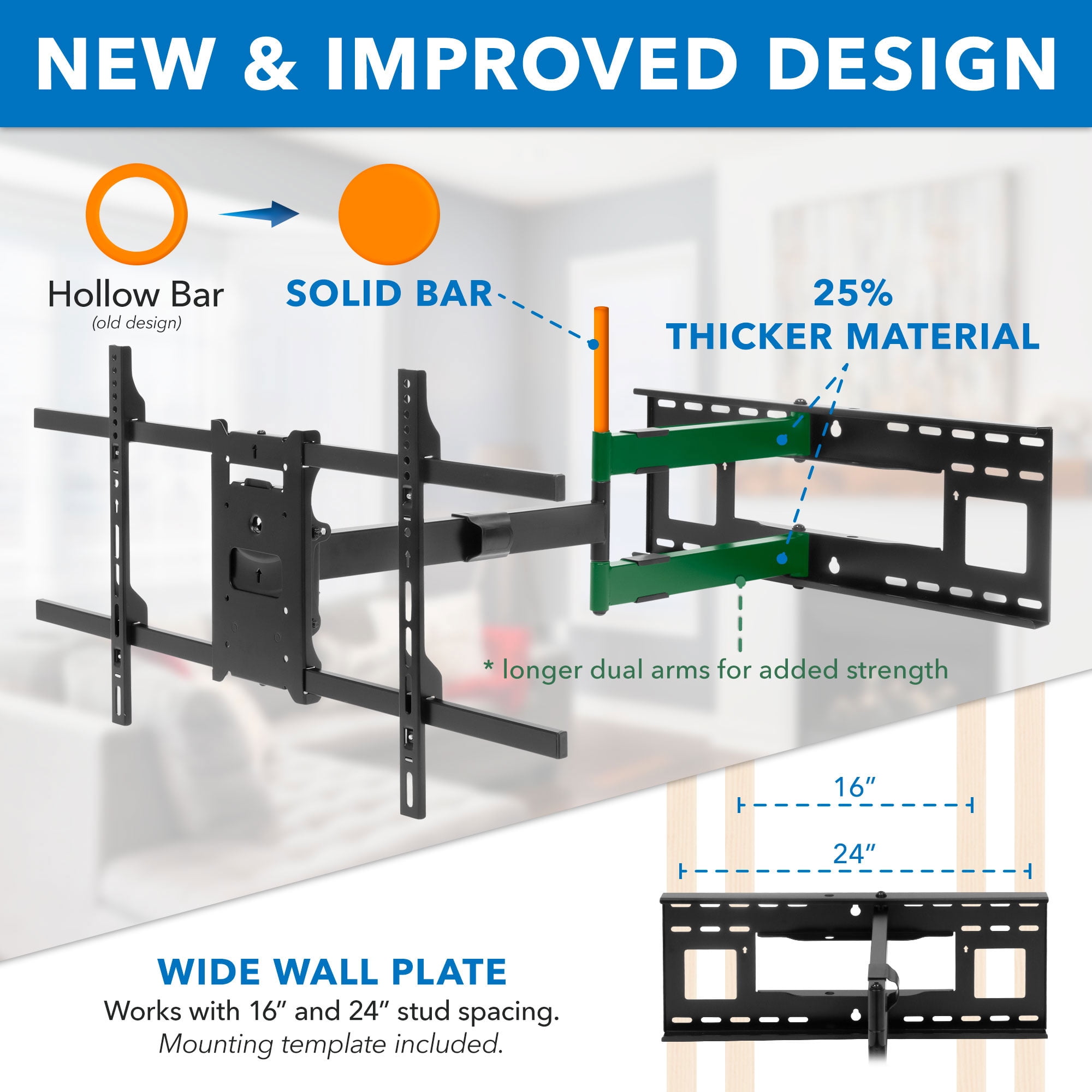Mount-It! Full Motion TV Wall Mount with Extra Long Extension, Fits 40"- 80" TVs ,  40" Extension,  110 lbs. Capacity