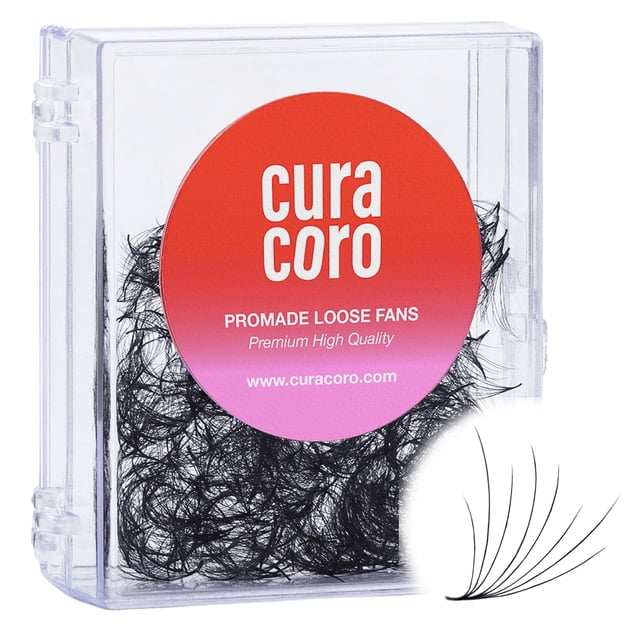 Curacoro Camellia Promade Fans - Abanicos de pestañas Promade de volumen hechos a mano 6D a 8D CC Grosor del rizo 0,05 ~ 0,07 mm 7-14 mm Longitudes de mezcla Abanicos de pestañas Promade profesionales