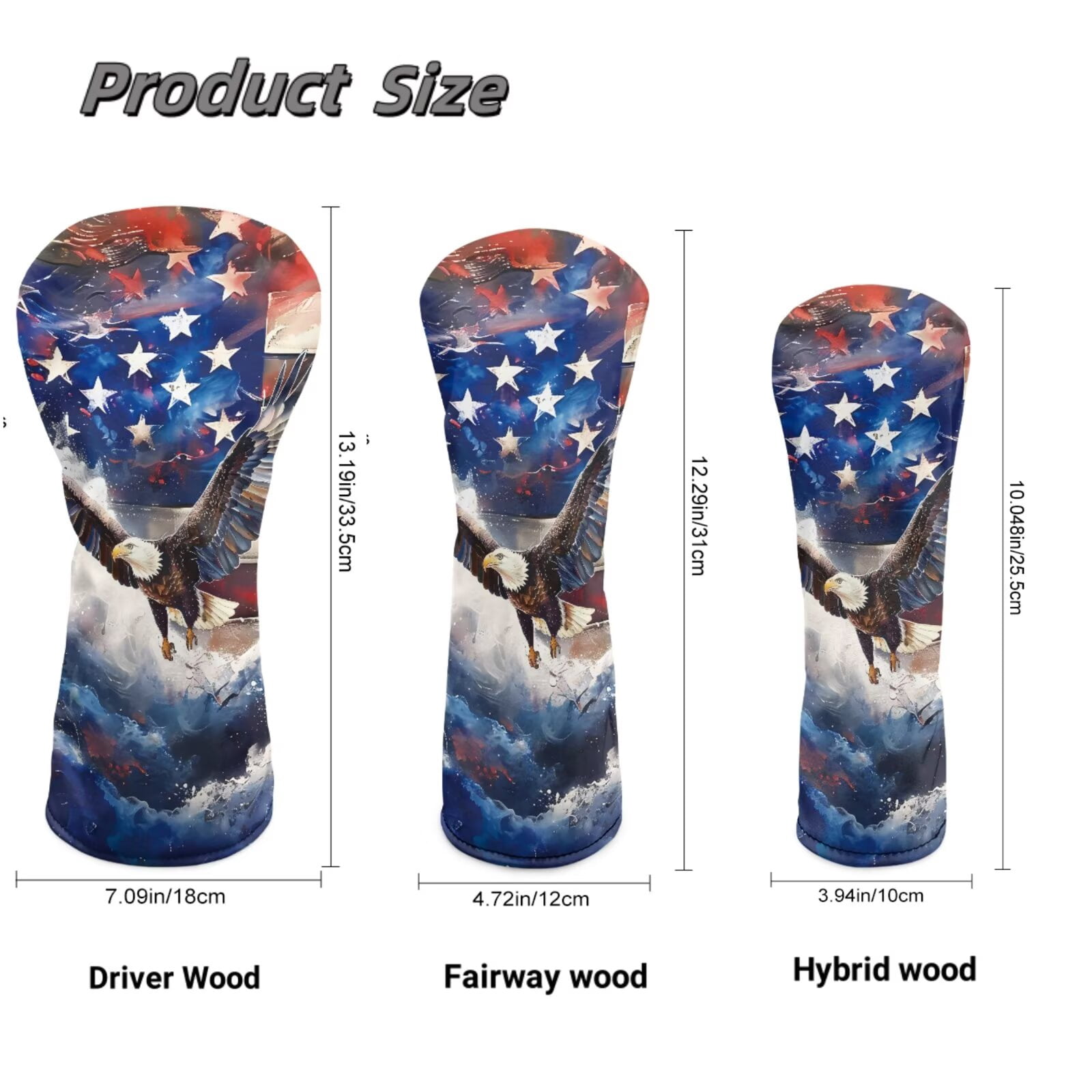 Uorisanigo Golf Club Head Covers, Premium Waterproof PU Leather American Flag Eagle Golf Headcover Set for Woods and Driver Fairway Hybrids Accessories for Women Men, Set of 3